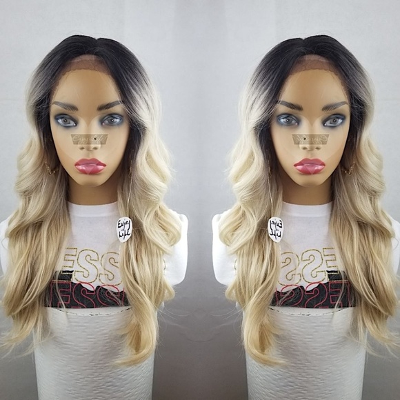 blonde black root sexy bodywave lace front wig main image 4